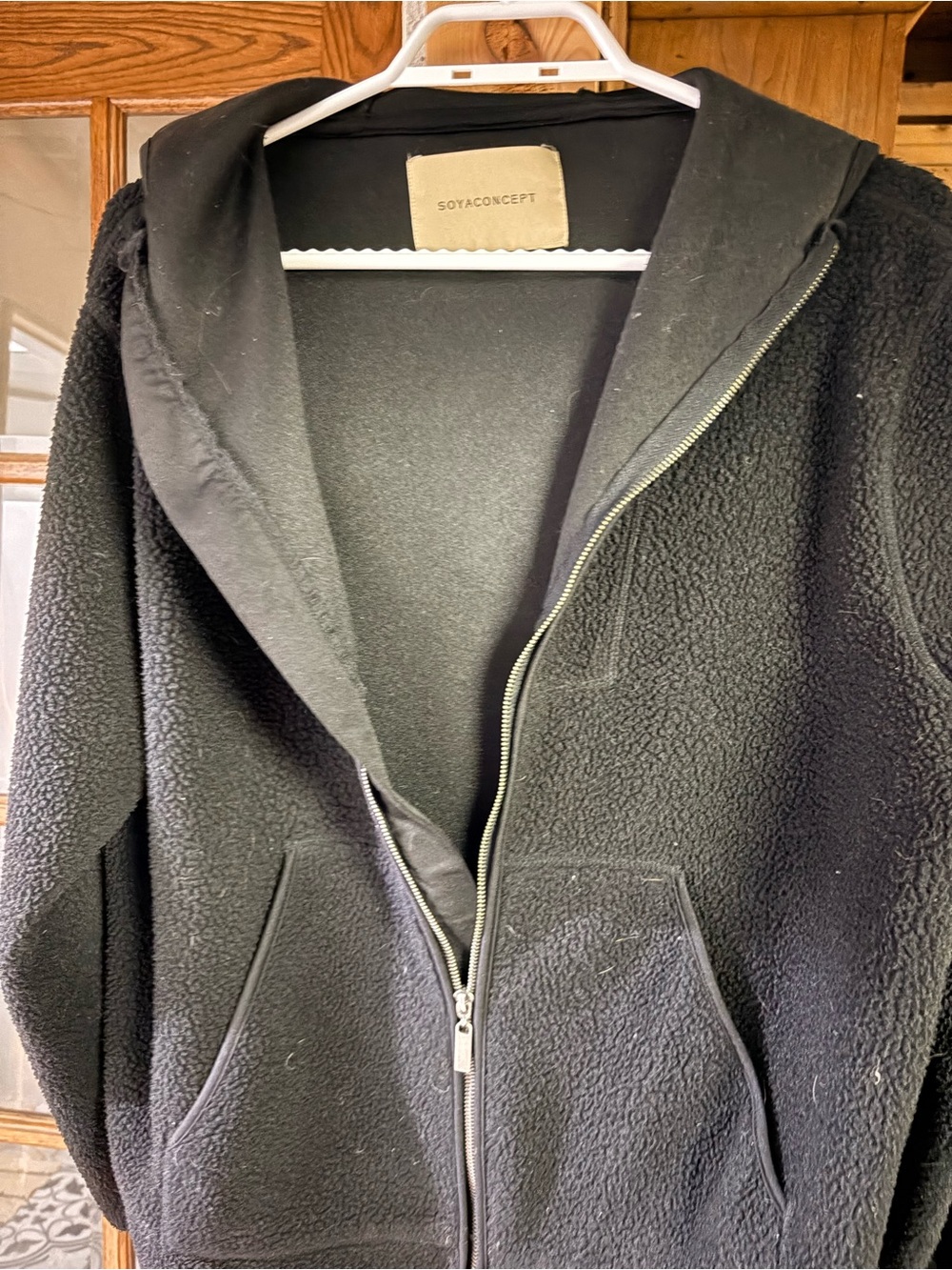 Soyaconcept Black Sherpa Zip-Up Hoodie